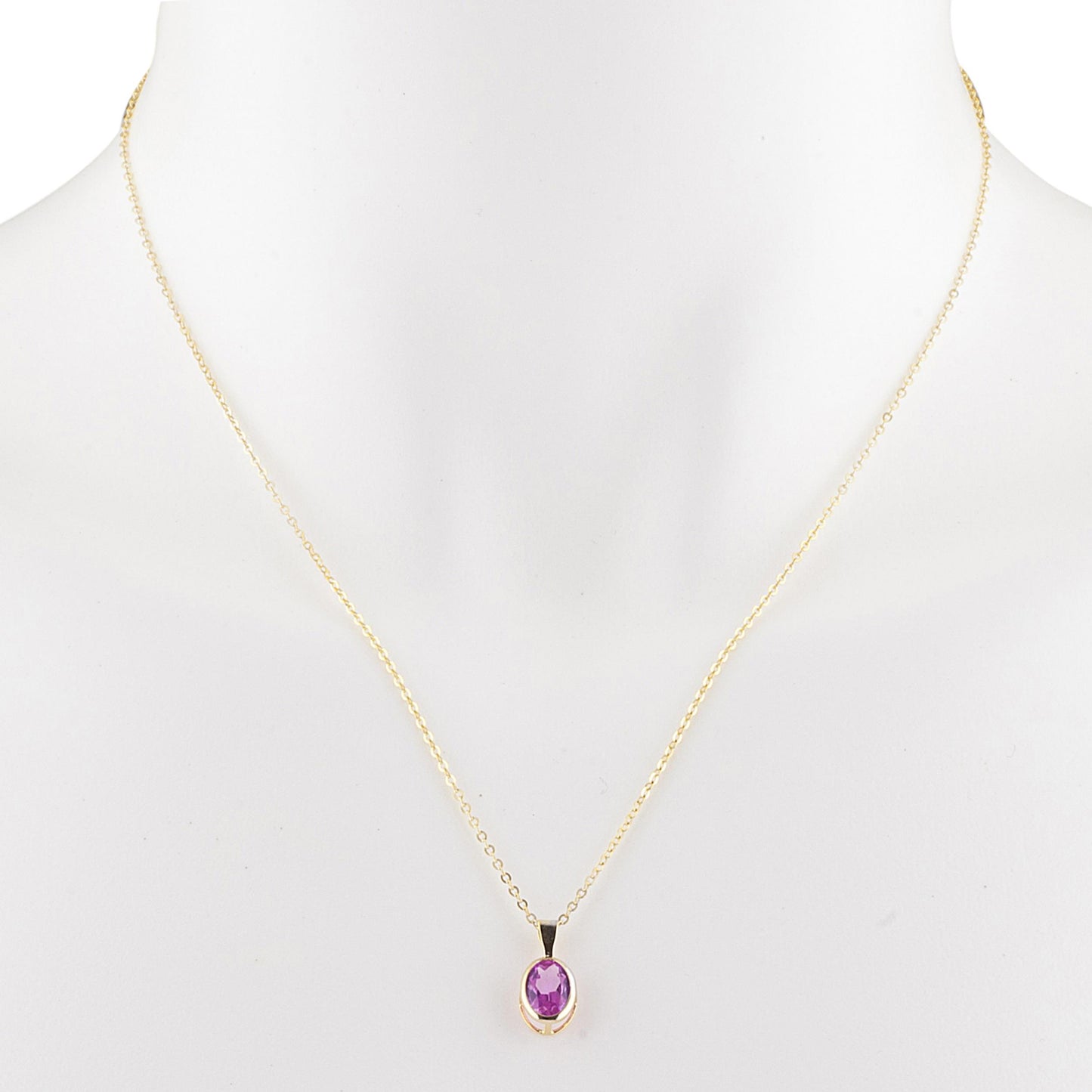 14Kt Gold Pink Sapphire Oval Bezel Pendant Necklace