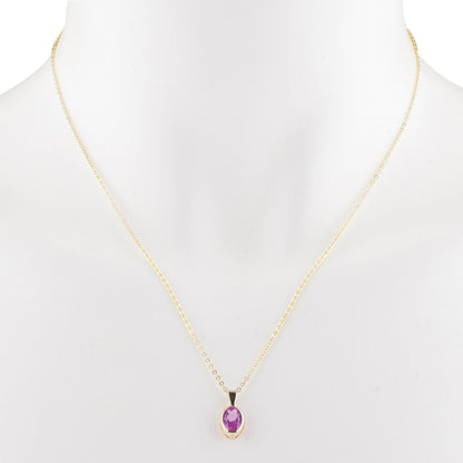 14Kt Gold Pink Sapphire Oval Bezel Pendant Necklace