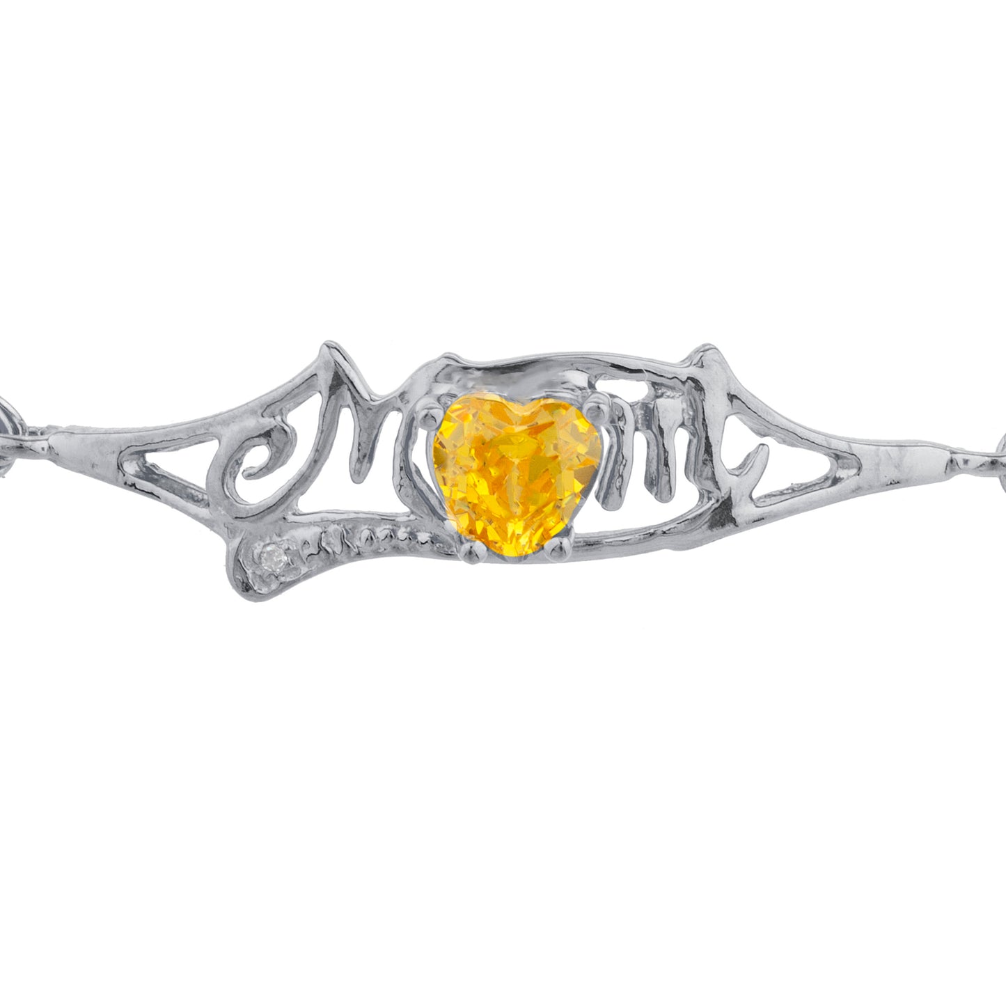 Orange Citrine & Diamond Heart Mom Bracelet .925 Sterling Silver