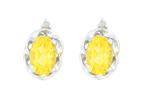 1 Ct Citrine & Diamond Oval Stud Earrings .925 Sterling Silver