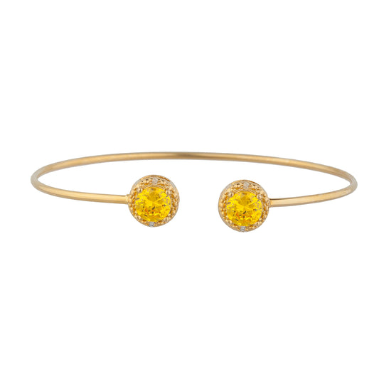 14Kt Gold Yellow Citrine & Diamond Round Bangle Bracelet