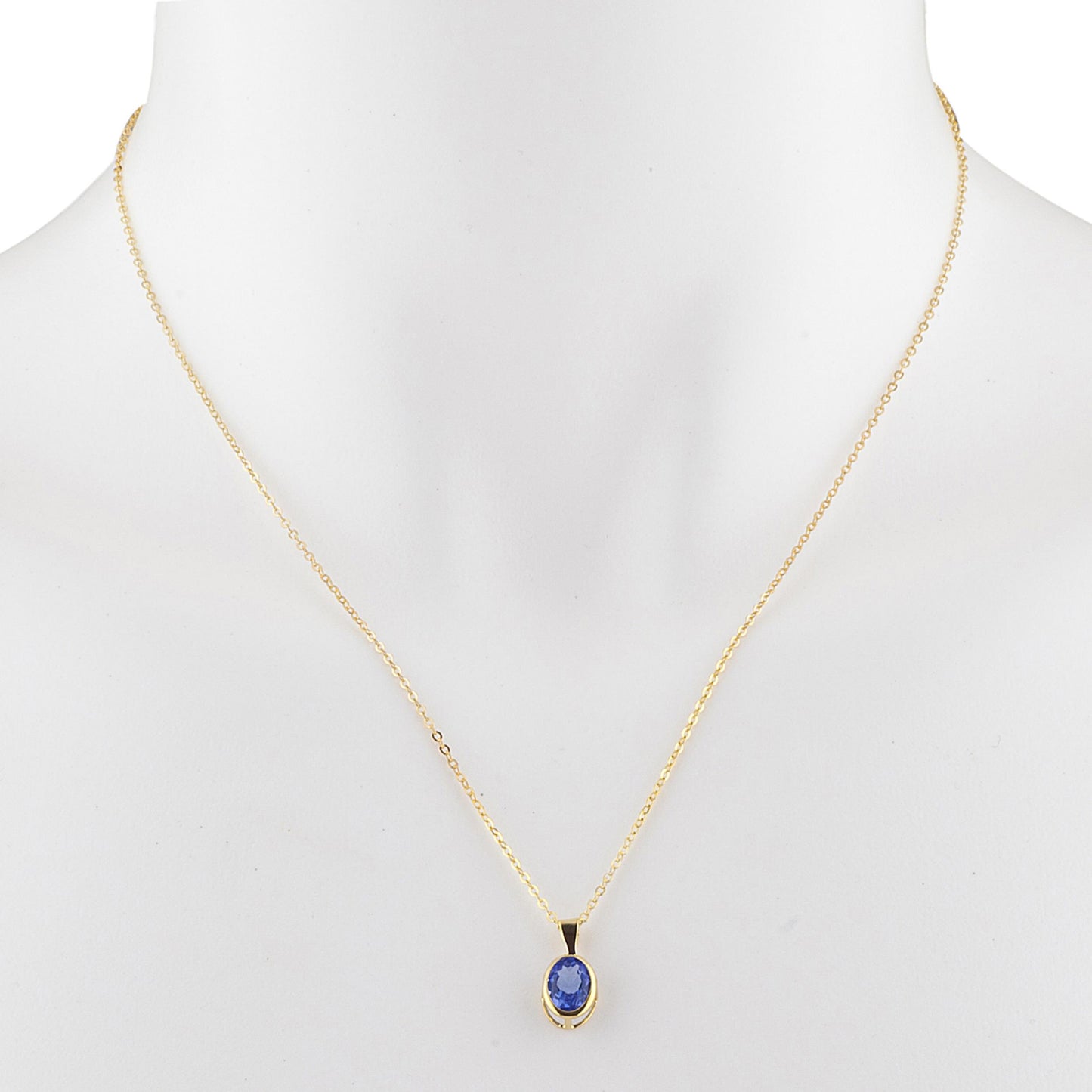 14Kt Gold Tanzanite Oval Bezel Pendant Necklace