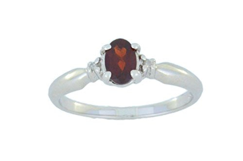 0.50 Ct Garnet & Diamond Oval Ring .925 Sterling Silver Rhodium Finish