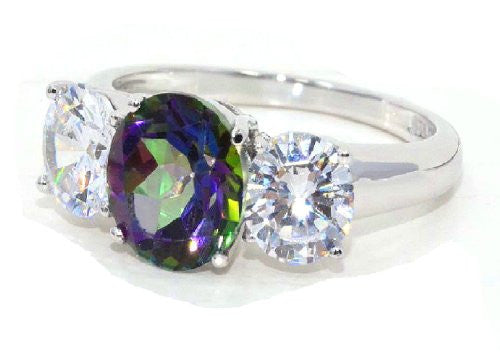 4 Ct Mystic Topaz & Zirconia Round Ring .925 Sterling Silver Rhodium Finish