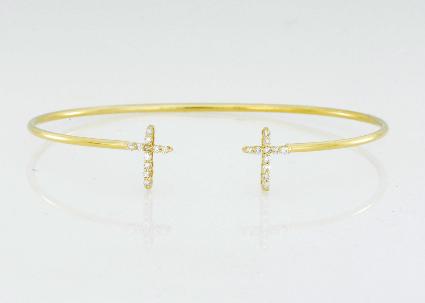 14Kt Gold Diamond Cross Bangle Bracelet