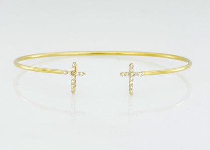 14Kt Gold Diamond Cross Bangle Bracelet