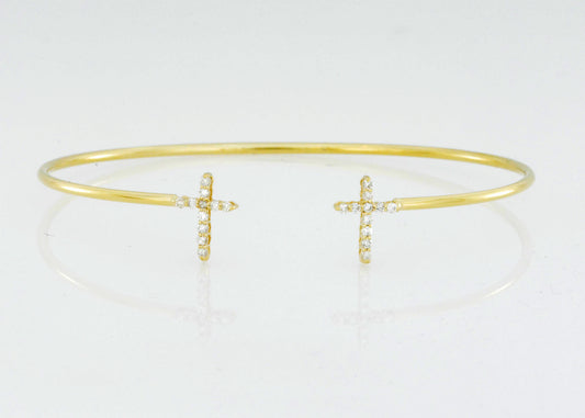 14Kt Gold Diamond Cross Bangle Bracelet