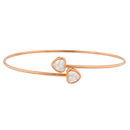 14Kt Gold White Sapphire Heart Bezel Bangle Bracelet