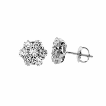 14Kt Gold 1.43 Ct Diamond Cluster Earrings