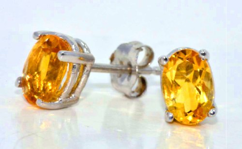 1 Carat Citrine Oval Stud Earrings .925 Sterling Silver