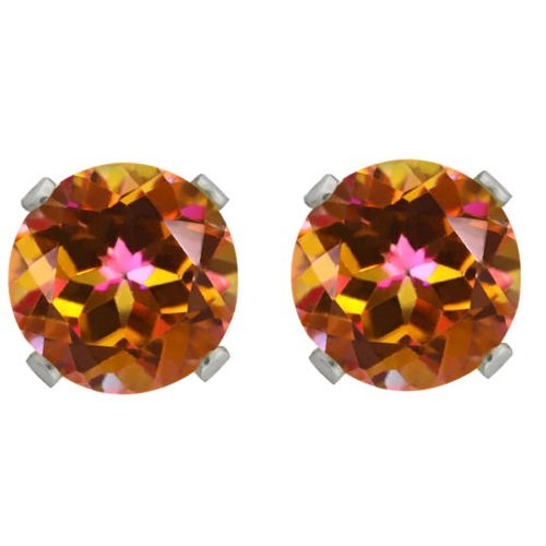 14Kt White Gold Genuine Ecstasy Mystic Topaz Round Stud Earrings