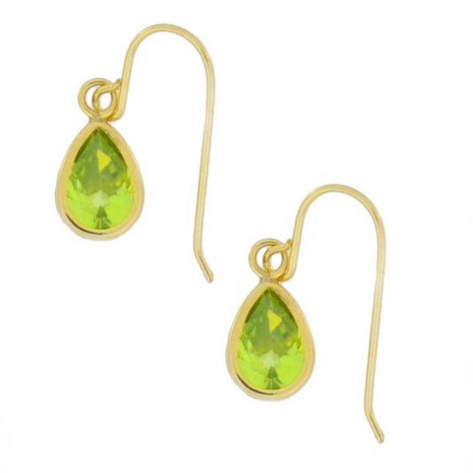 14Kt Yellow Gold Peridot Pear Bezel Dangle Earrings