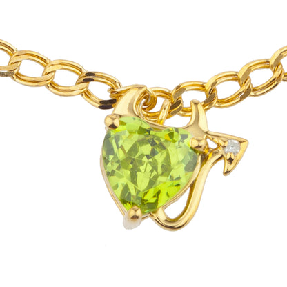 14Kt Yellow Gold Plated Peridot & Diamond Devil Heart Bracelet