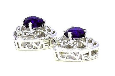 1 Ct Amethyst Heart LOVE Diamond Stud Earrings .925 Sterling Silver