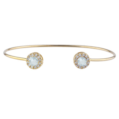 1 Ct Aquamarine Halo Design Round Bangle Bracelet 14Kt Yellow Gold Rose Gold Silver