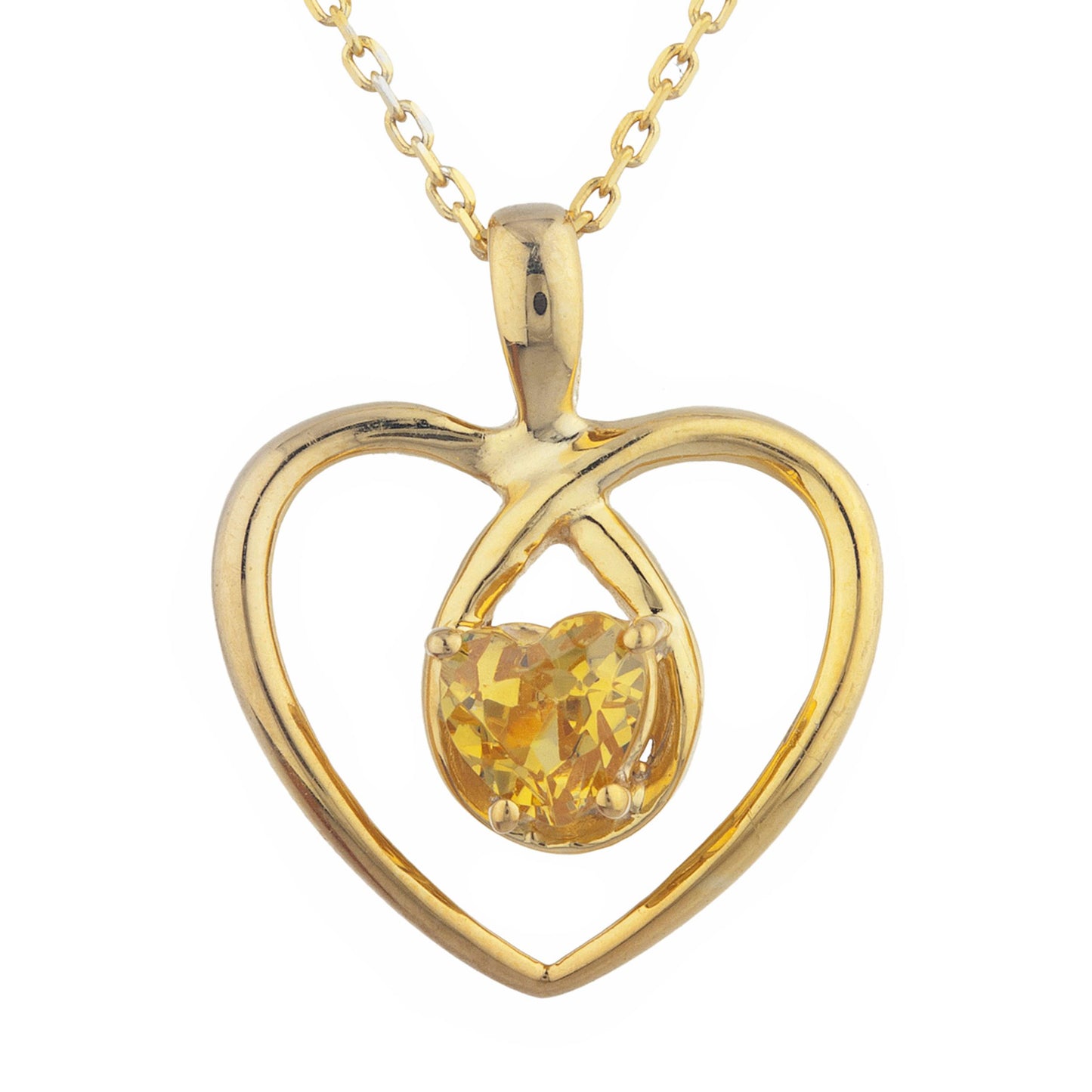 14Kt Gold Yellow Citrine Heart Design Pendant Necklace