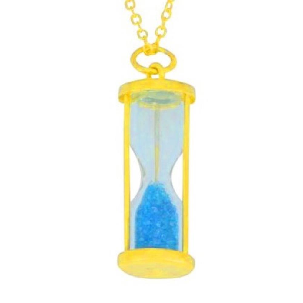 Natural Blue Topaz 'Time in Bottle' Dust Hourglass Pendant 14Kt Yellow Gold Plated Over .925 Sterling Silver