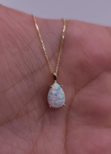 14Kt Gold Opal Teardrop Pendant Necklace