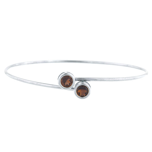 2 Ct Genuine Smoky Topaz Round Bezel Bangle Bracelet .925 Sterling Silver