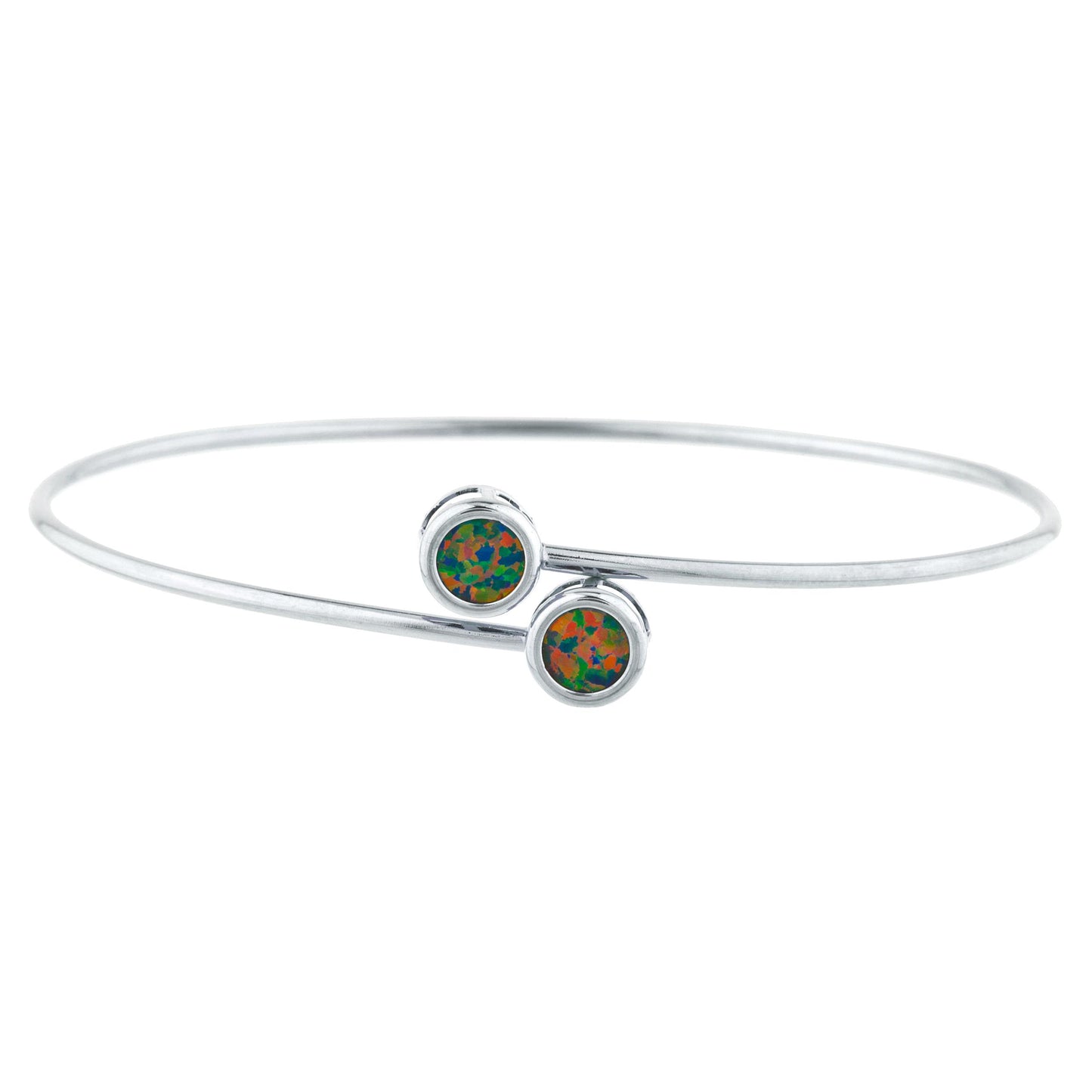 Black Opal Round Bezel Bangle Bracelet .925 Sterling Silver