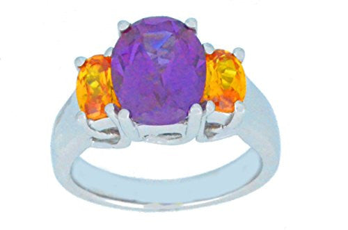 4 Ct Alexandrite & Citrine Oval Ring .925 Sterling Silver Rhodium Finish