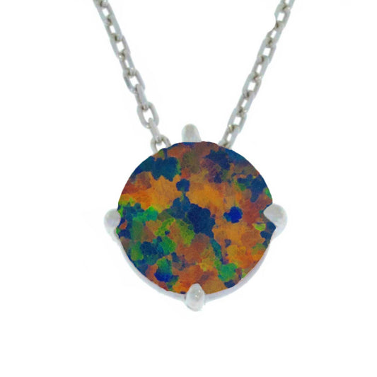 14Kt Gold Black Opal Round Pendant Necklace