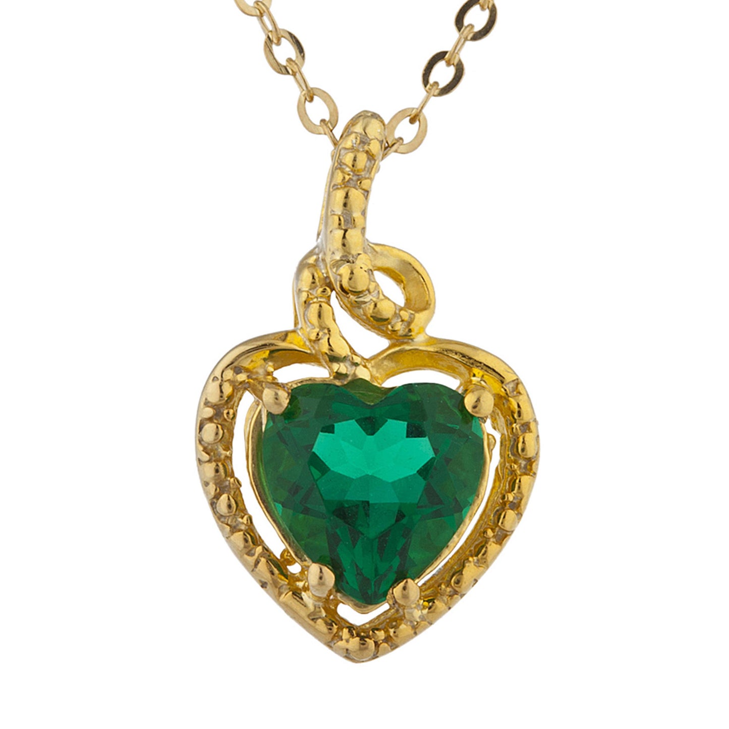 14Kt Gold Emerald Heart Design Pendant Necklace