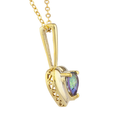 14Kt Yellow Gold Plated Natural Mystic Topaz & Diamond Heart Pendant