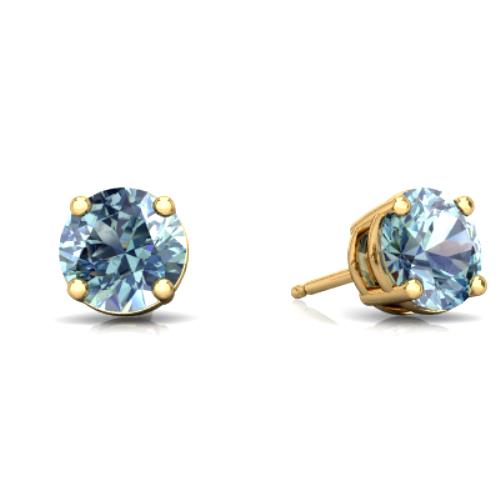 14Kt Yellow Gold Aquamarine Round Stud Earrings