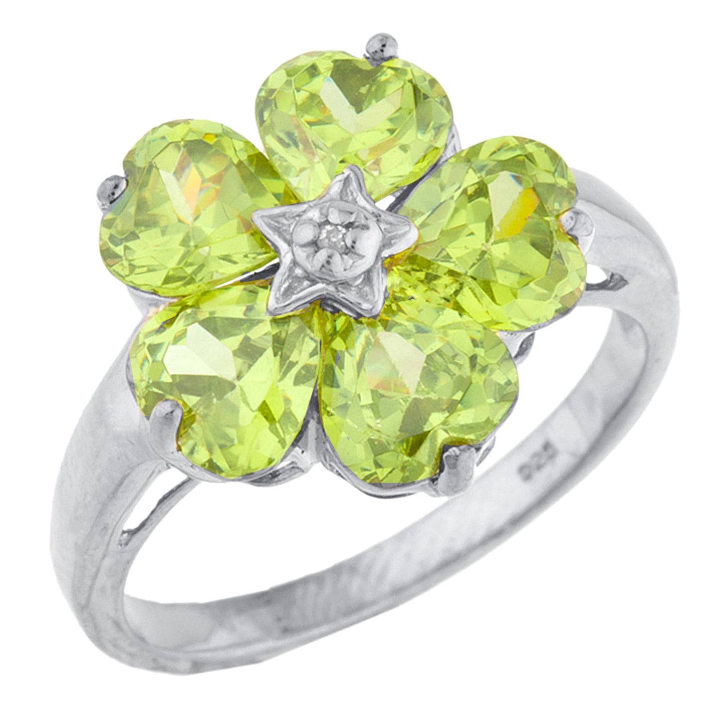 14Kt Gold Peridot & Diamond Heart Flower Design Ring