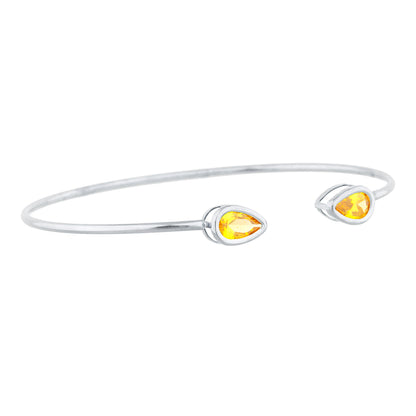 2 Ct Yellow Citrine Pear Bezel Bangle Bracelet .925 Sterling Silver