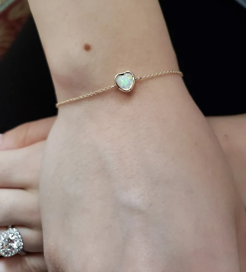 14Kt Gold Opal Heart Bracelet
