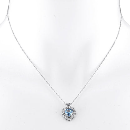 1.5 Ct Blue Topaz Heart Design Pendant .925 Sterling Silver