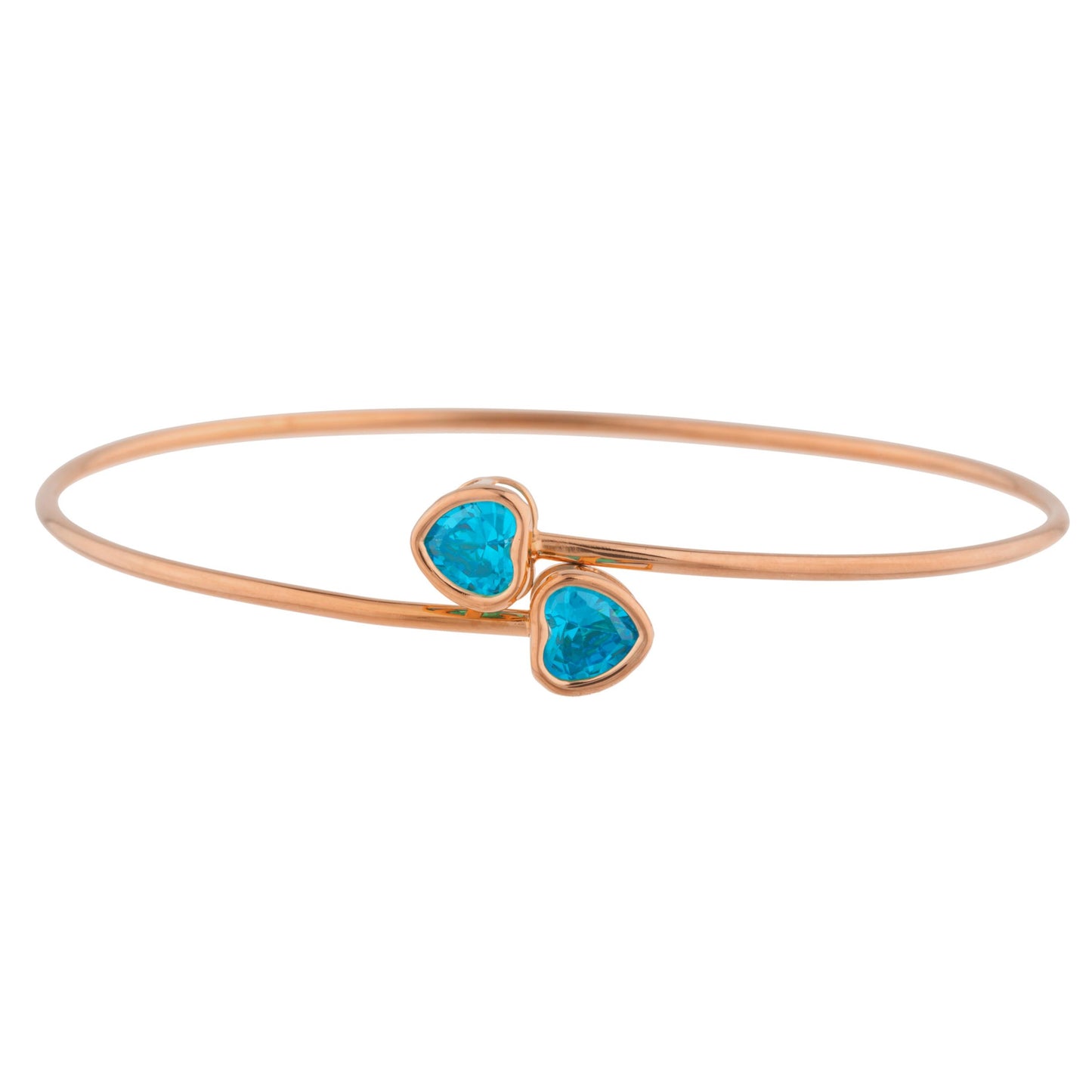 14Kt Rose Gold Plated Swiss Blue Topaz Heart Bezel Bangle Bracelet