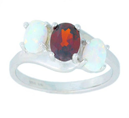 Garnet & Opal Oval Ring .925 Sterling Silver