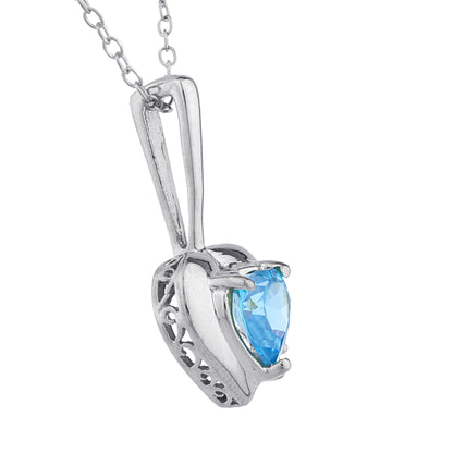 Swiss Blue Topaz & Diamond Heart Pendant .925 Sterling Silver