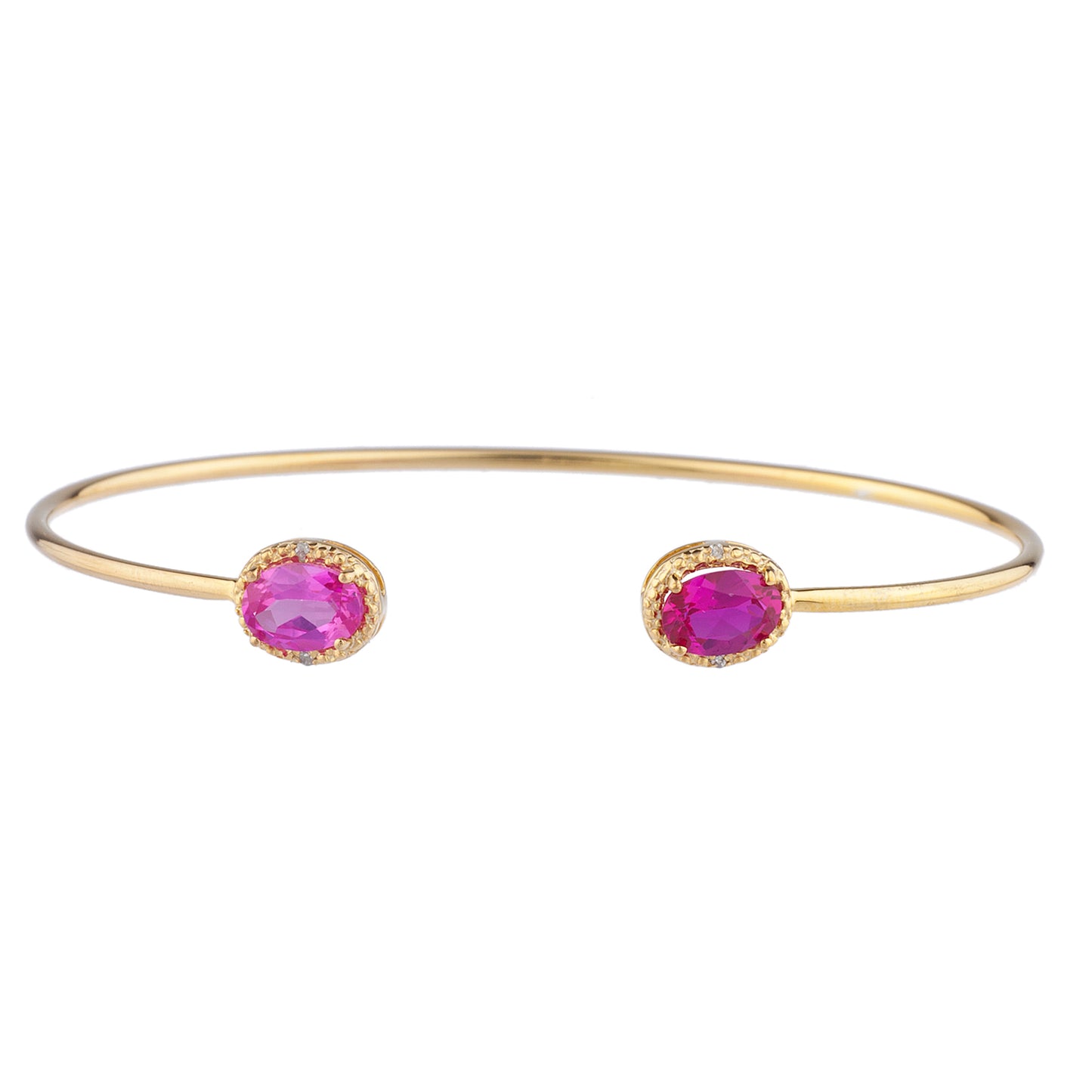 Pink Sapphire & Ruby Diamond Bangle Oval Bracelet 14Kt Yellow Gold Plated Over .925 Sterling Silver