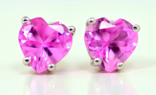 2 Carat Pink Sapphire Heart Stud Earrings .925 Sterling Silver