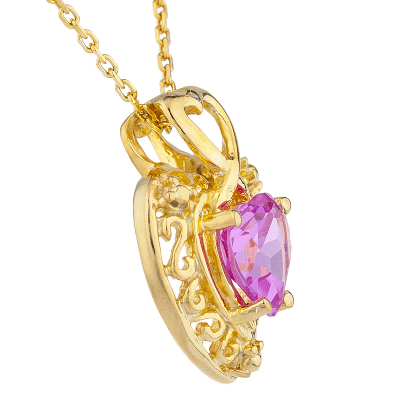 14Kt Gold Pink Sapphire Heart Design Pendant Necklace