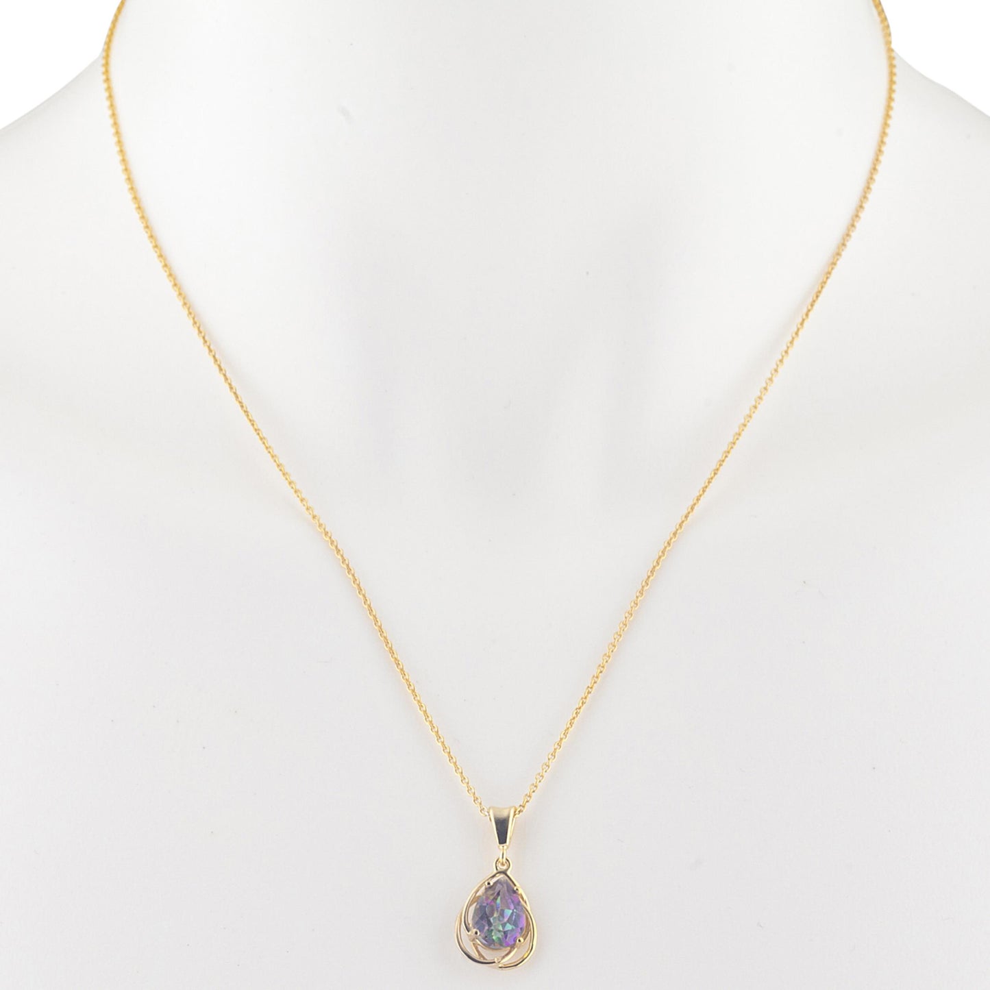 14Kt Yellow Gold Plated Natural Mystic Topaz Pear Teardrop Design Pendant