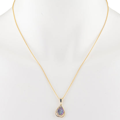 14Kt Yellow Gold Plated Natural Mystic Topaz Pear Teardrop Design Pendant