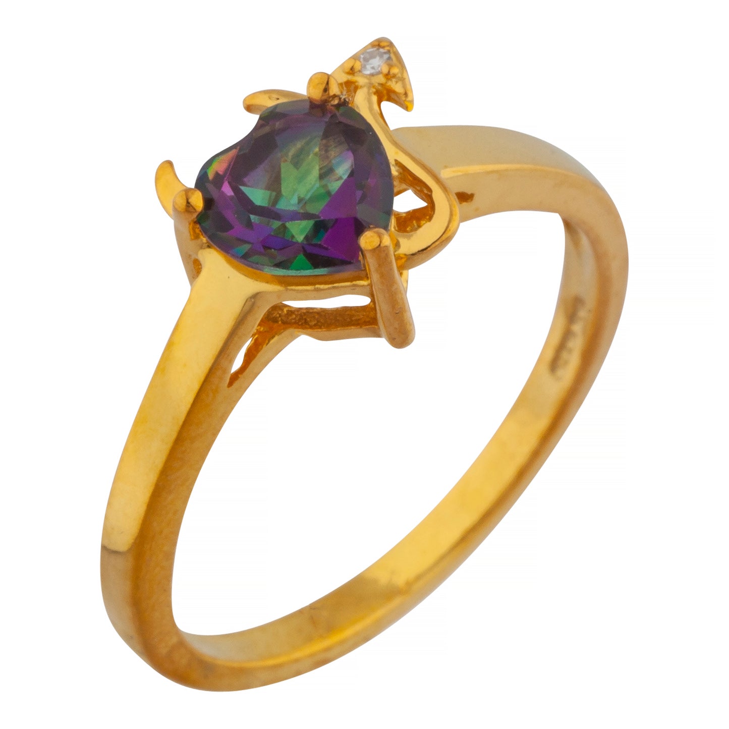 Natural Mystic Topaz & Diamond Devil Heart Ring 14Kt Yellow Gold Rose Gold Silver