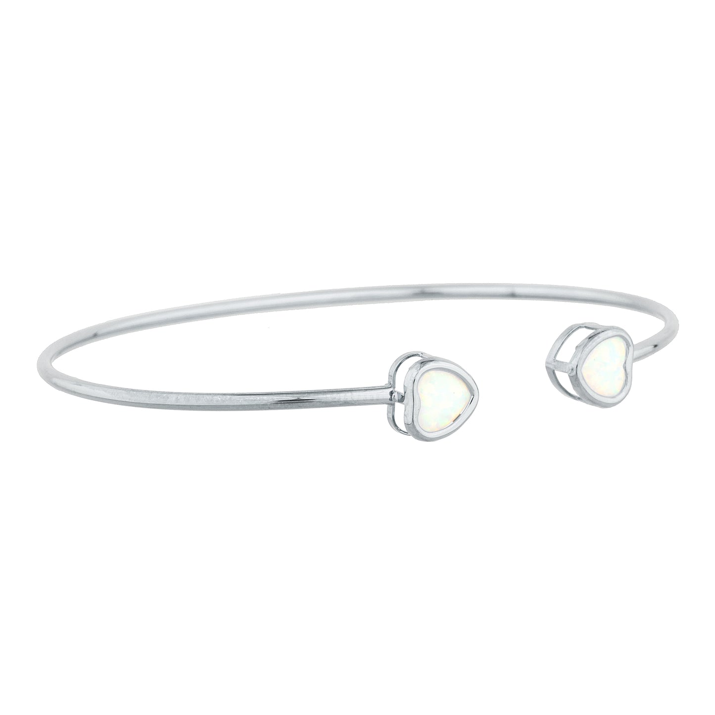 Opal Heart Bezel Bangle Bracelet .925 Sterling Silver