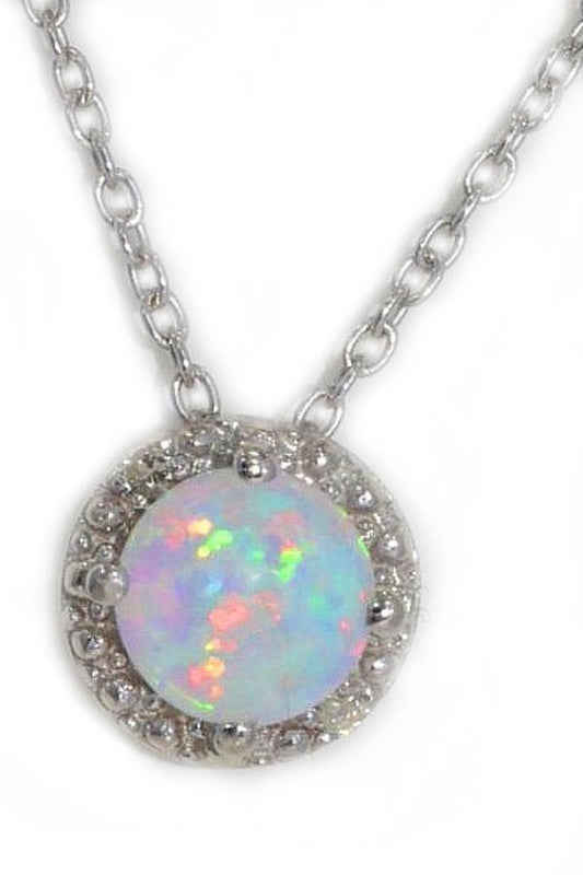 6mm Opal Round Diamond Pendant .925 Sterling Silver Rhodium Finish