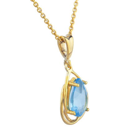 14Kt Yellow Gold Plated Blue Topaz Pear Teardrop Design Pendant