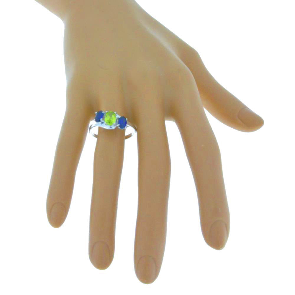 2 Ct Peridot & Blue Sapphire Oval Ring .925 Sterling Silver