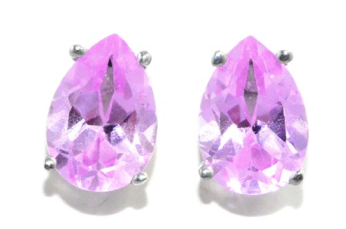 5 Carat Pink Sapphire Pear Stud Earrings .925 Sterling Silver