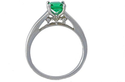 0.50 Ct Created Emerald & Diamond Princess Cut Ring .925 Sterling Silver Rhodium Finish