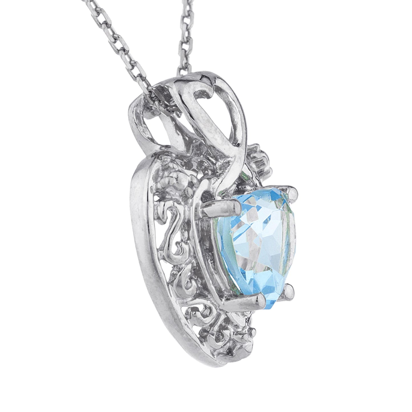 14Kt Gold Blue Topaz Heart Design Pendant Necklace