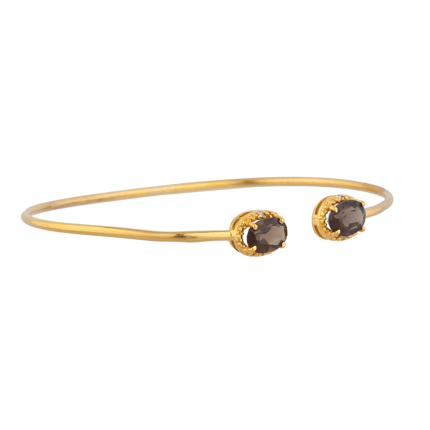 14Kt Gold Genuine Smoky Topaz & Diamond Oval Bangle Bracelet